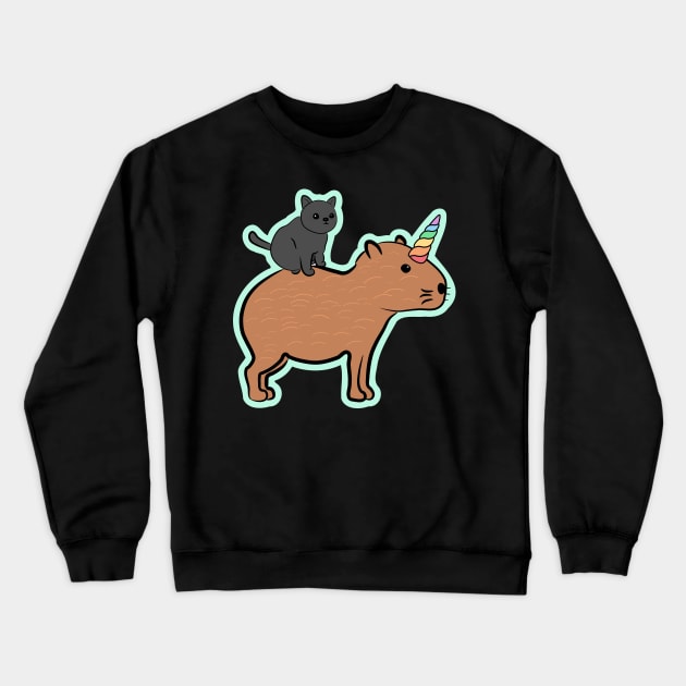 Cat Riding A Capybara Unicorn Crewneck Sweatshirt by nonbeenarydesigns